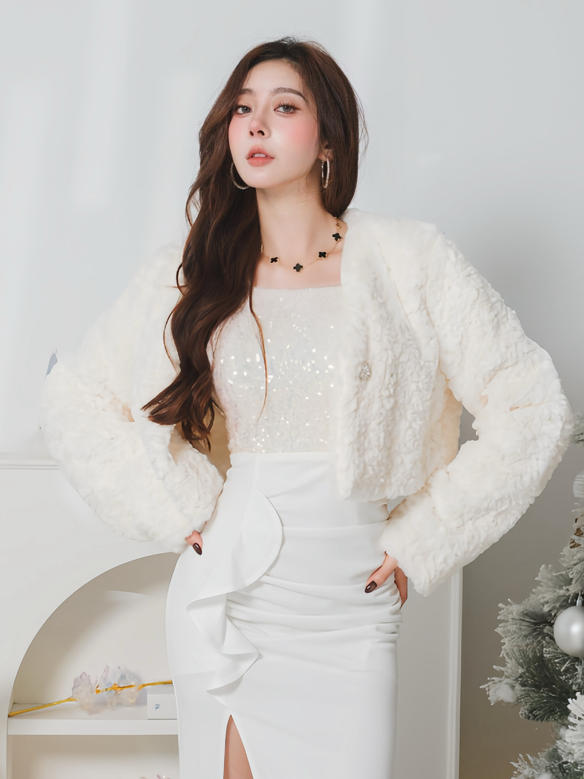 預購🤍華麗名媛毛毛鑽釦外套（白色均碼）