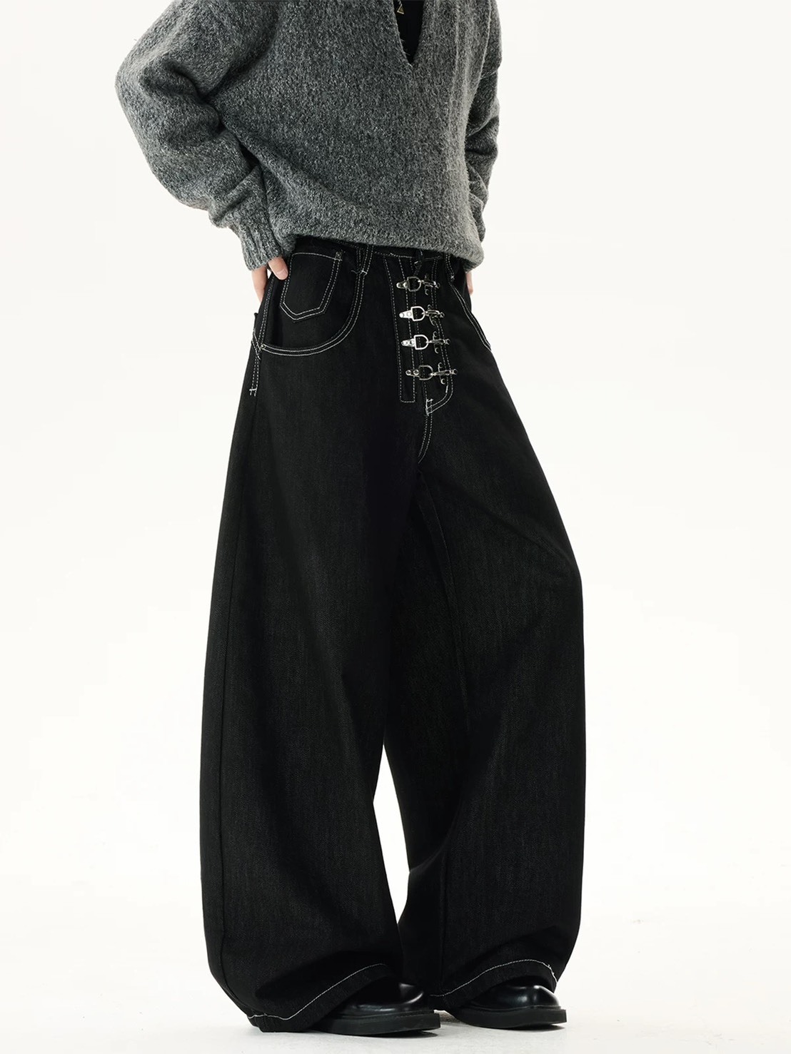 (GOAL) 美式飛機扣 牛仔寬褲 UNF K313