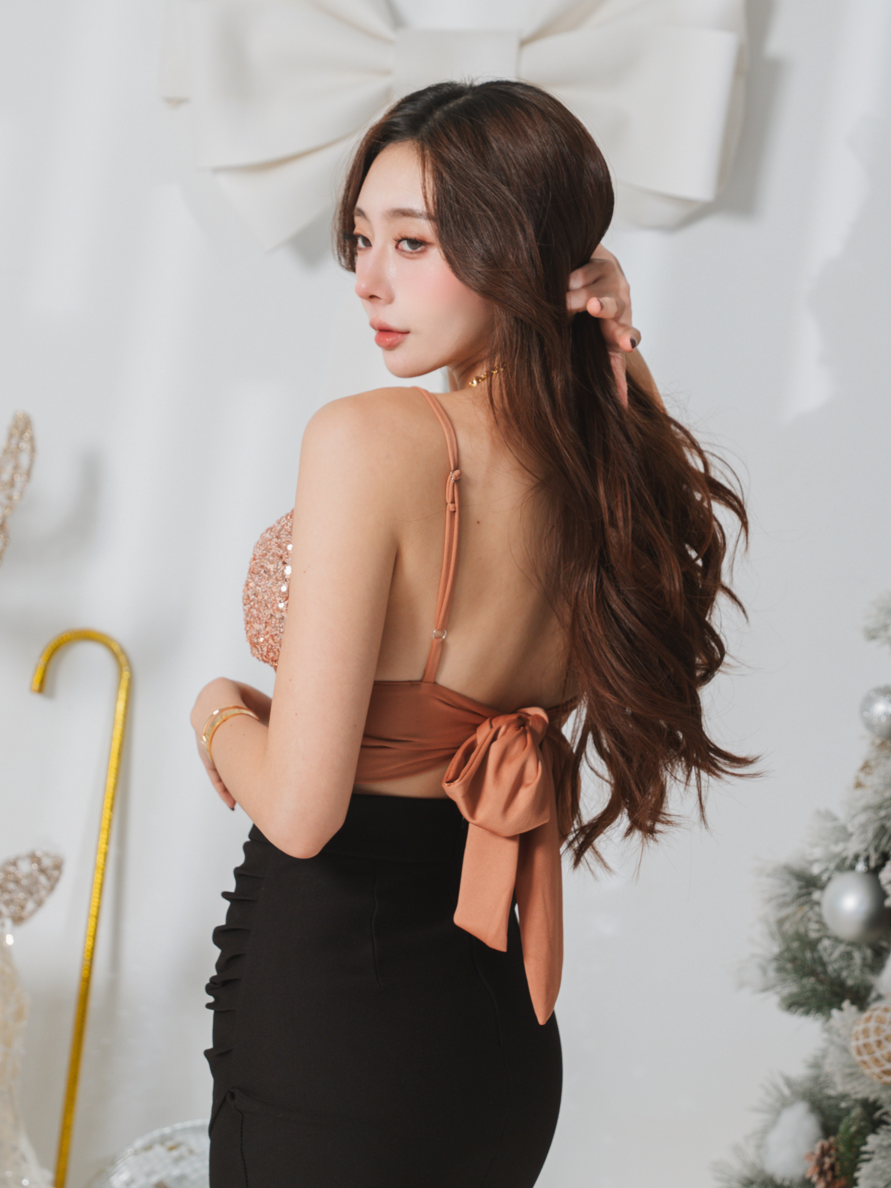 🤍亮片美背蝴蝶結馬甲（焦糖色均碼）