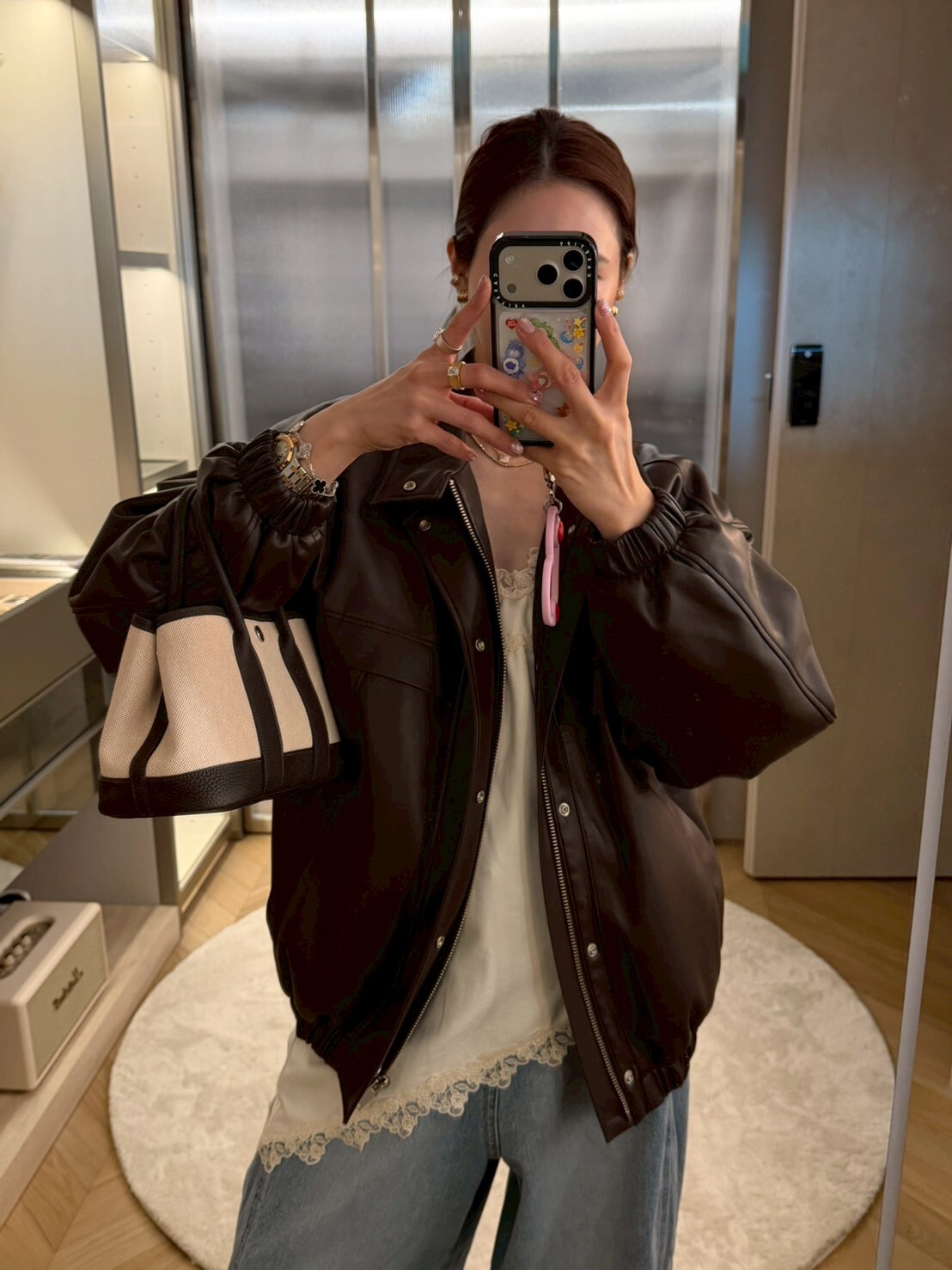 #AD61立領鋪棉皮外套(咖/黑)