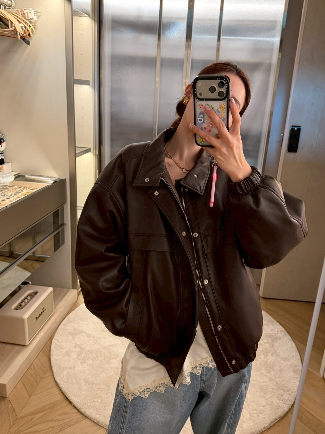 #AD61立領鋪棉皮外套(咖/黑)