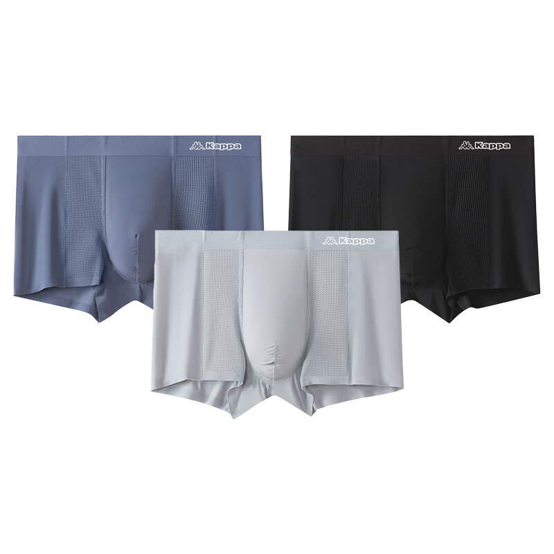 代購-Kappa卡帕 透氣網孔 無痕親膚 四角褲  3入裝 黑灰藍