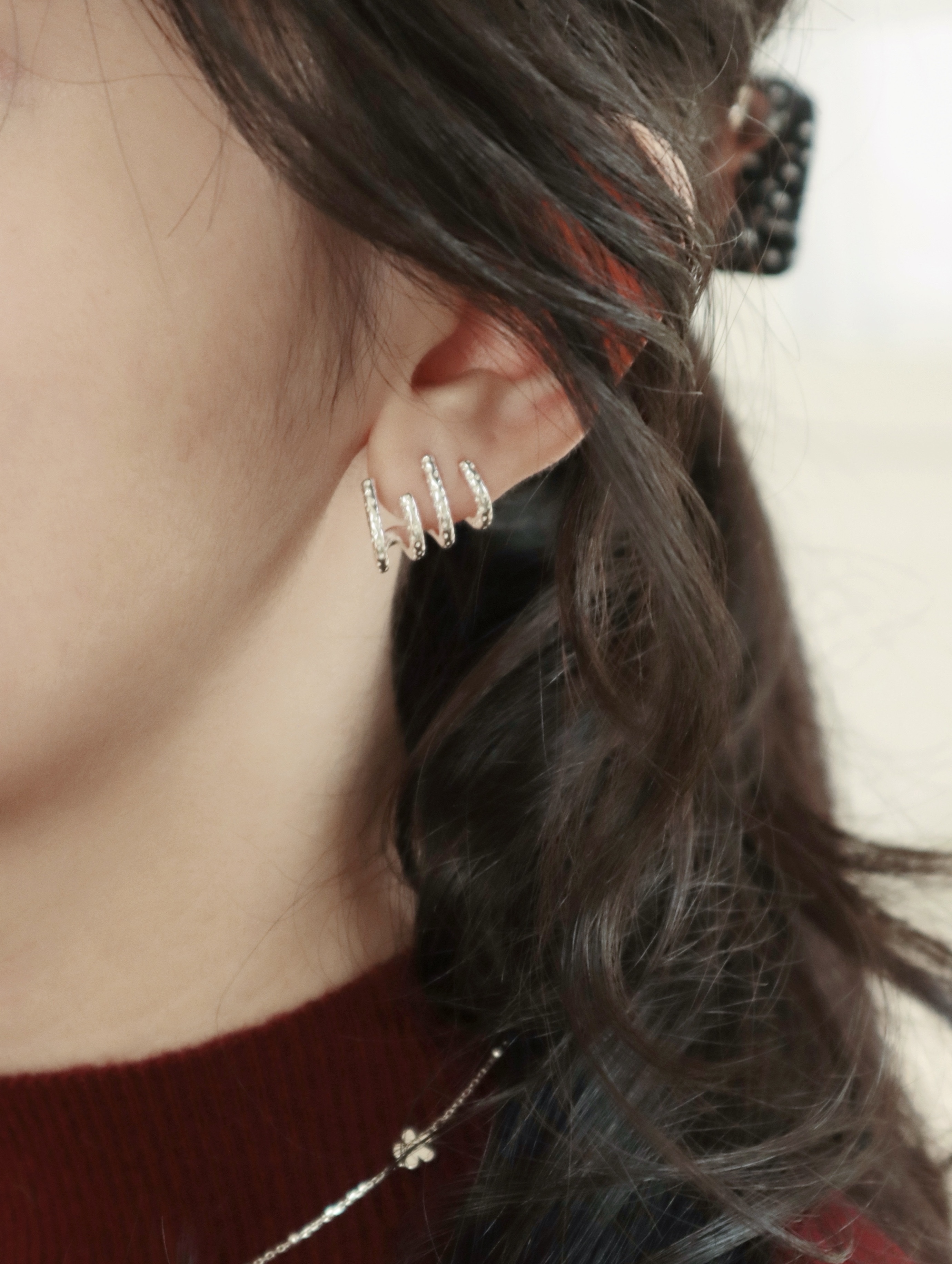 25K305 自留推薦! 簡約設計款波紋多環純銀耳環