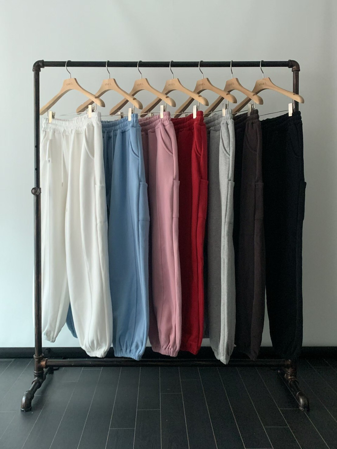 #AD118前車線內刷毛衛褲(灰/咖/黑/水藍/白/粉)