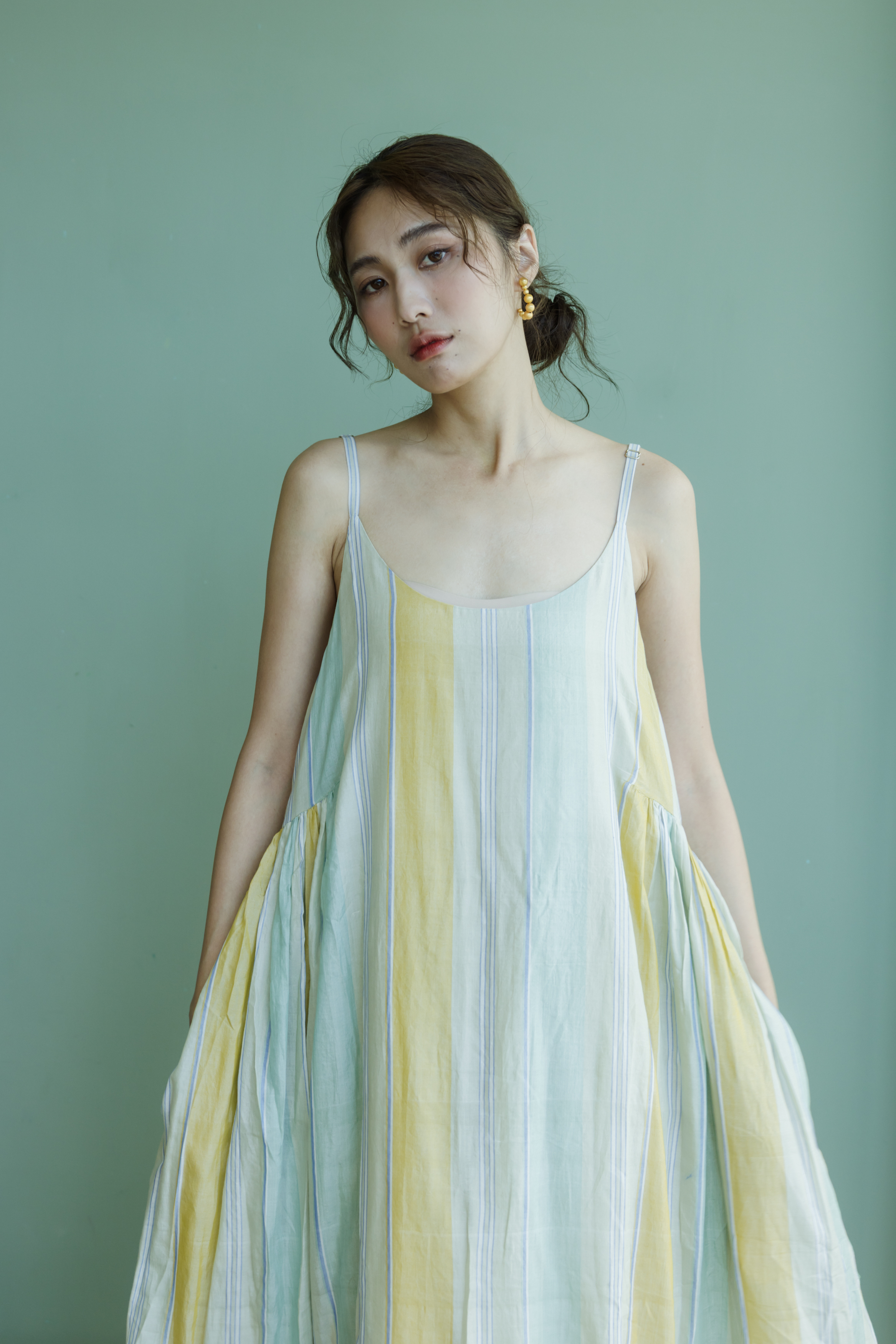 【karnam】細肩帶直條紋絲棉洋裝