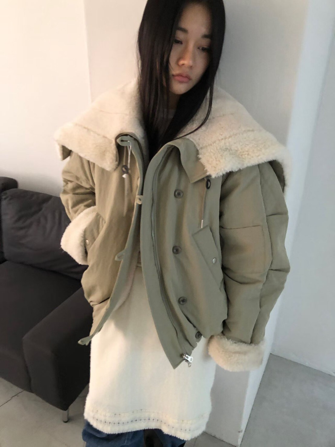 #AD123造型絨絨特色款外套(墨/卡其)