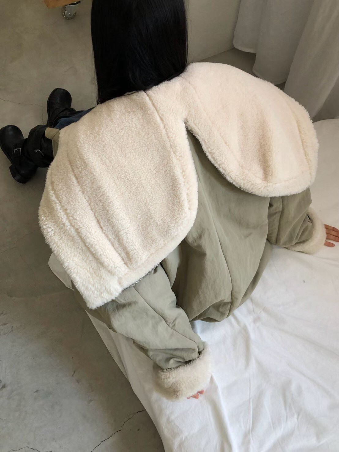 #AD123造型絨絨特色款外套(墨/卡其)