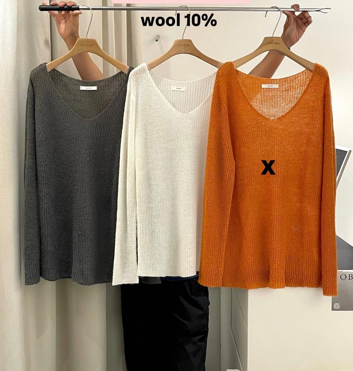 OB5114 暗紋薄針織大V領上衣  *特價* (優惠碼同充值購物金不適用)