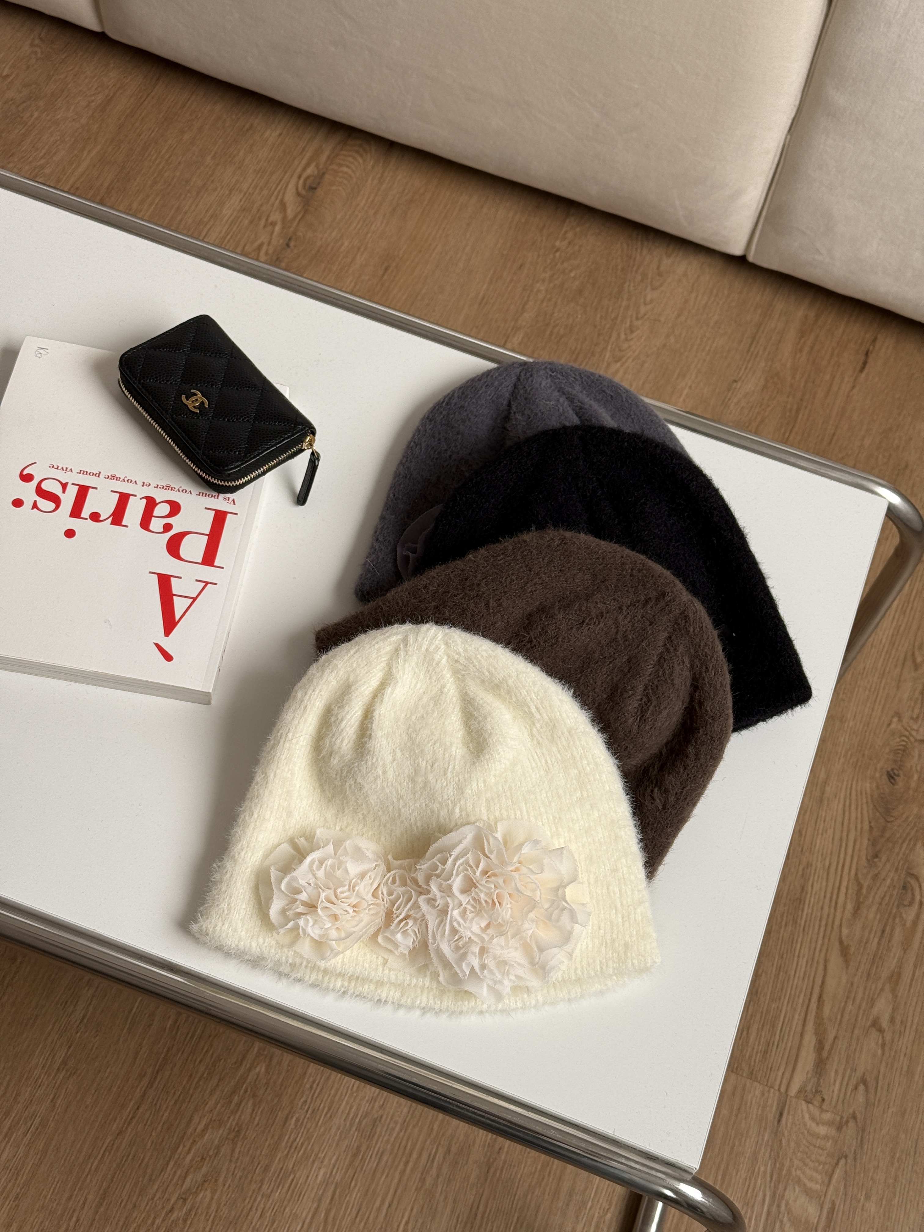 25K313 本期推薦 設計師款 雪紗花花水貂毛質感毛帽