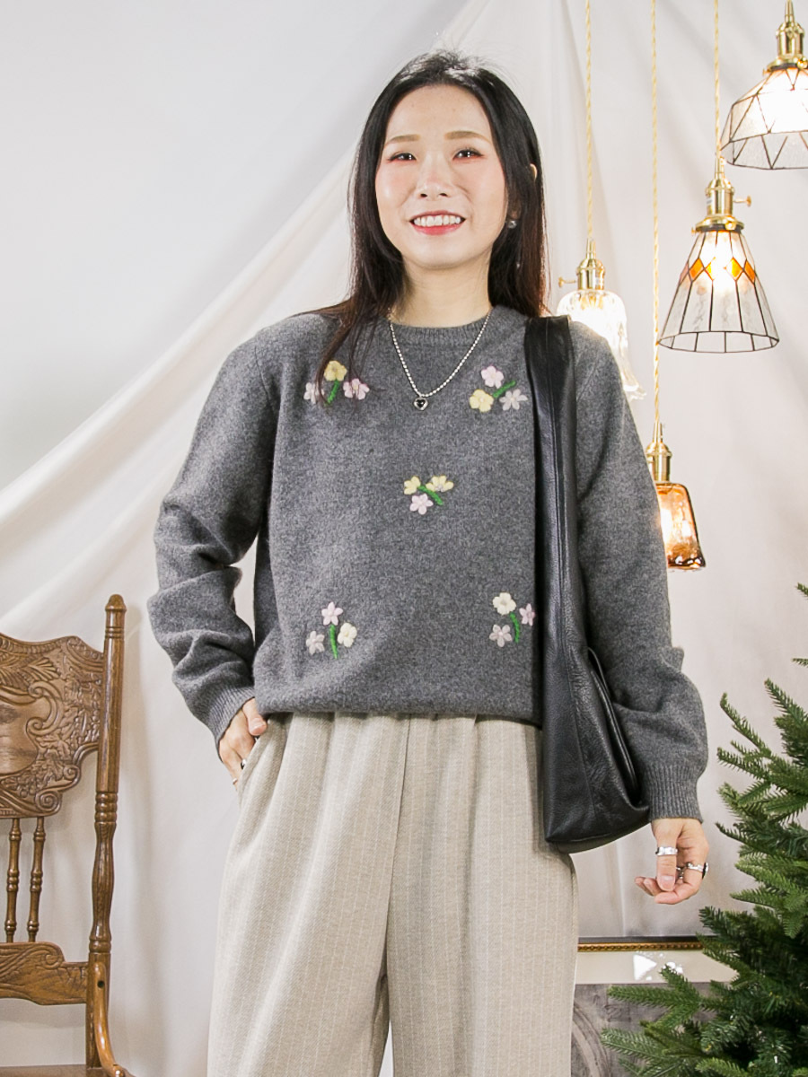 ⬇️開倉低至半價😱FINALSALE📣  拼色立體花花刺繡．毛毛冷料TOP【不設退換】