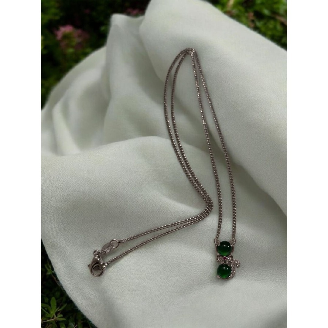 HKAF1218-049 N06-緬甸天然(A級)翡翠-陽綠蛋面招財貓造型頸鏈 附國檢證書 (A48)