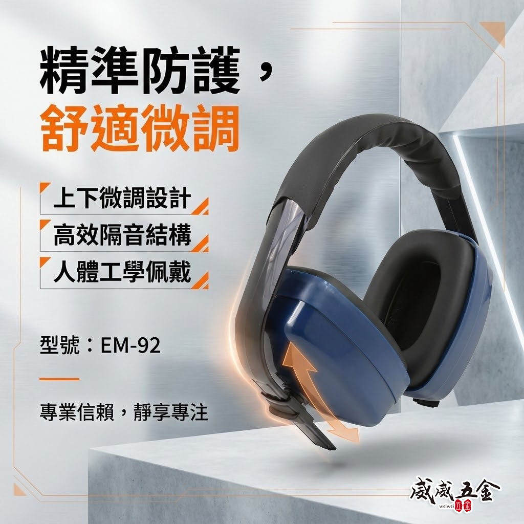 台灣製 藍鷹牌｜豪華型耳罩 遮音耳罩 隔音 防噪音耳罩 SNR值=22 消減工程噪音用 工作耳罩｜EM-92
