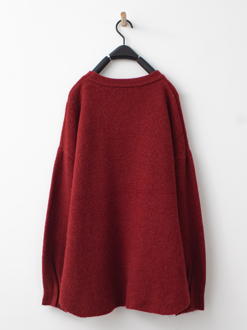 素色簡約袖口抓褶下擺弧形長版毛衣