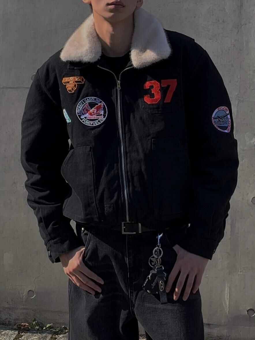 毛毛領圖案拉鍊外套 OUR ROOM-160JK