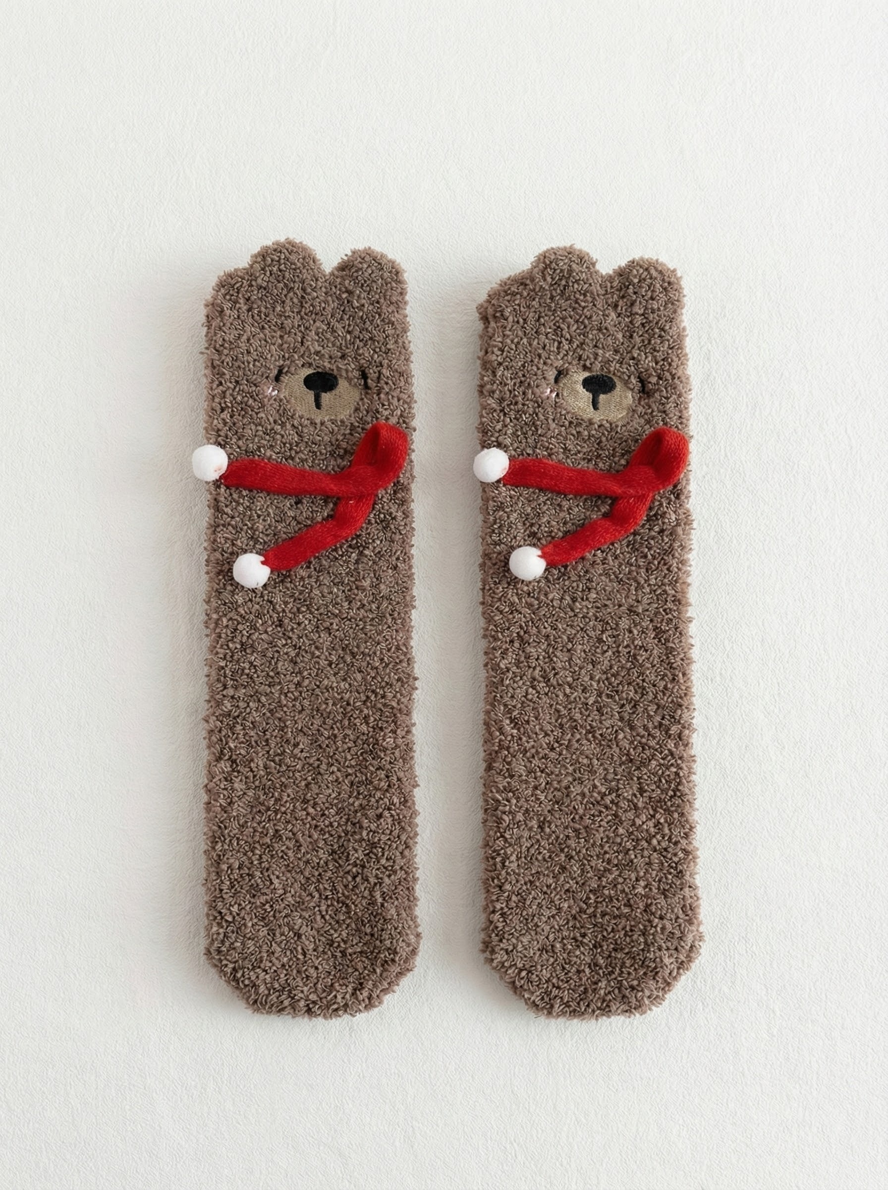 圍巾小熊珊瑚絨居家中筒襪