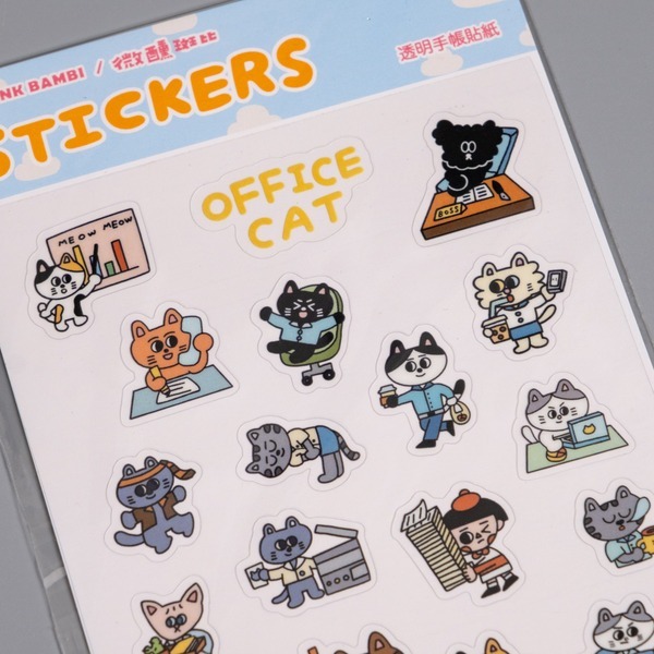 貓咪上班族 透明小貼紙 手帳貼紙｜微醺斑比