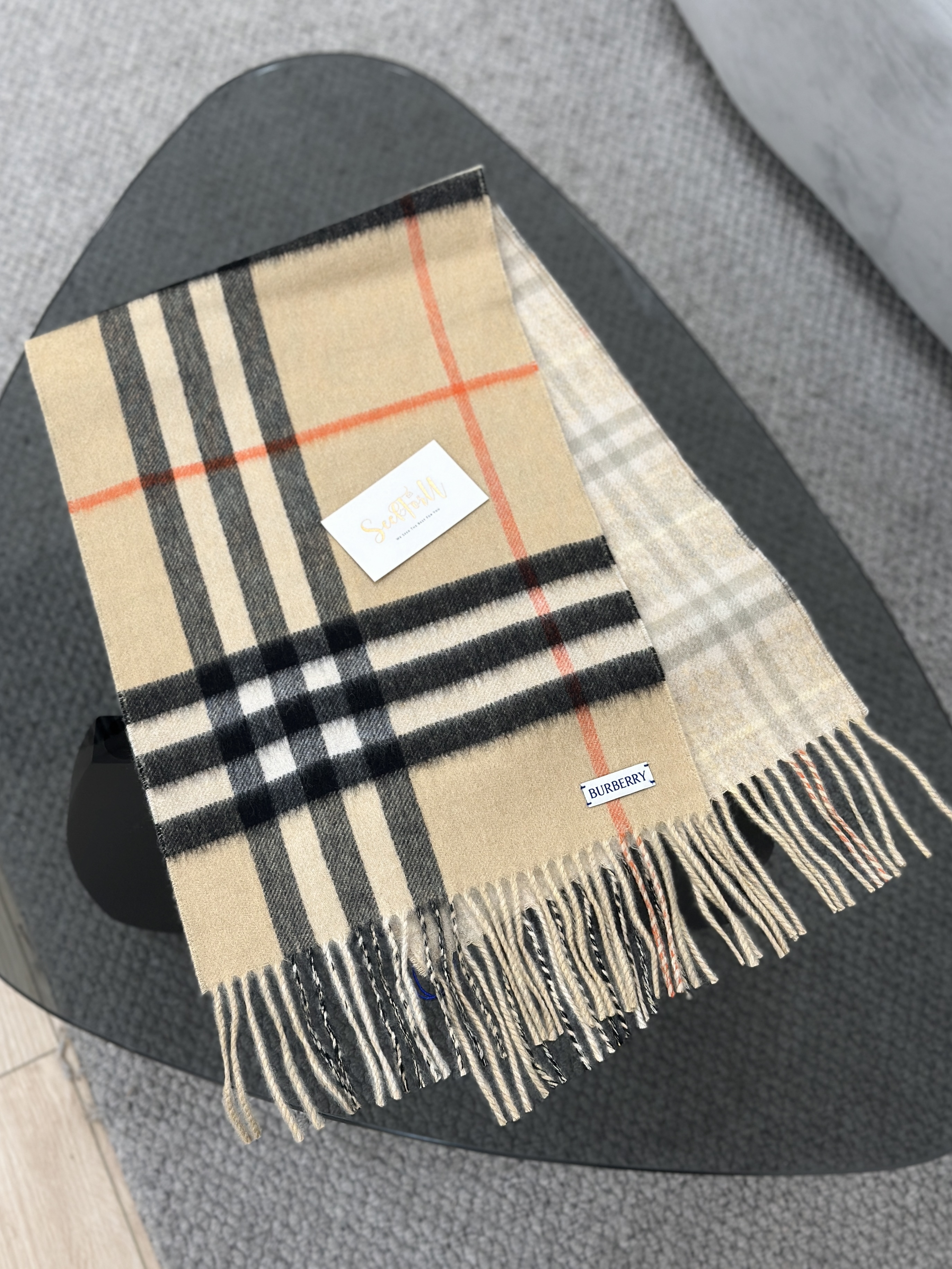 BURBERRY Reversible Contrast Check Cashmere Scarf