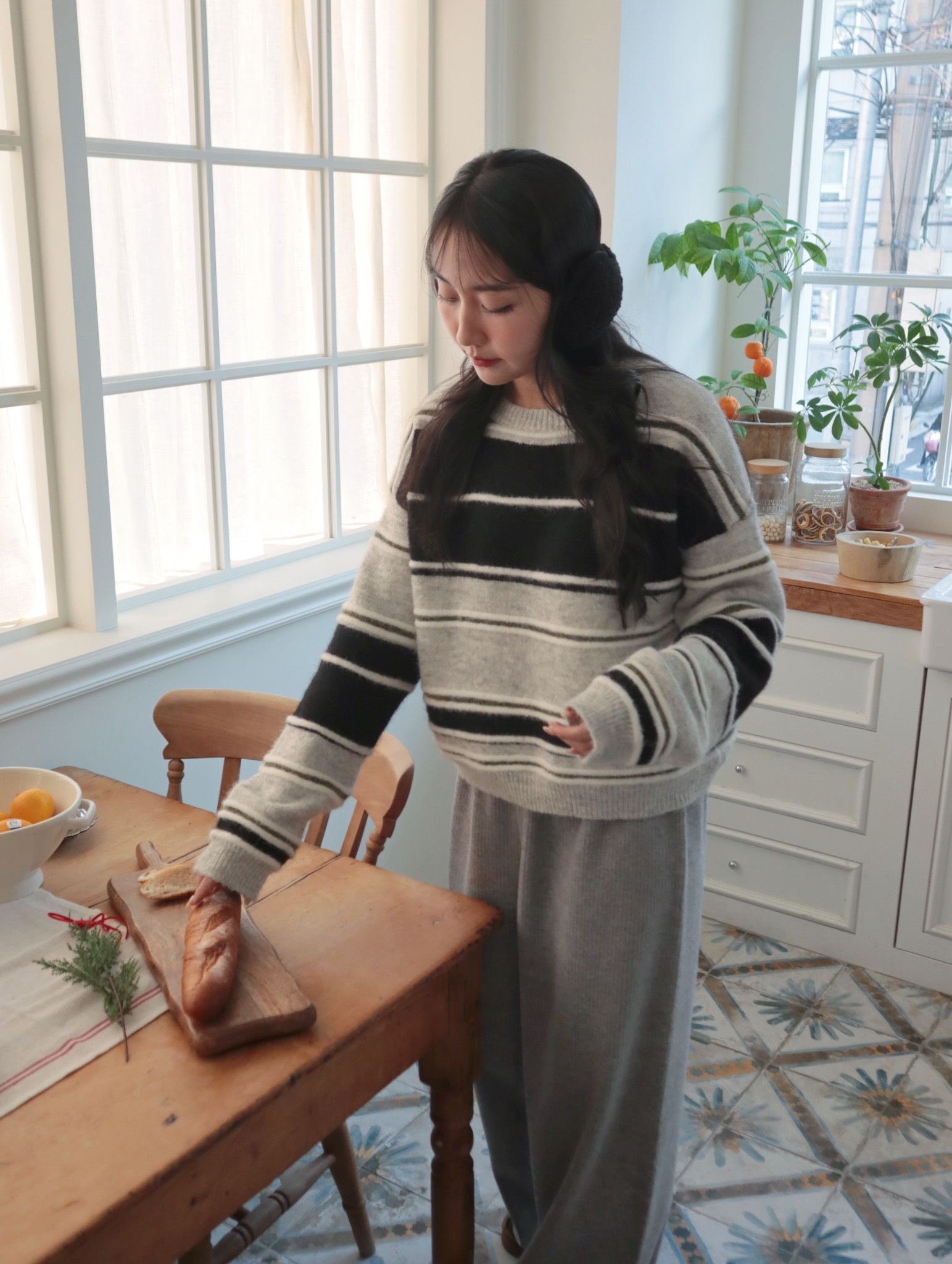 25K109 開心果千層 質感立體條紋毛衣