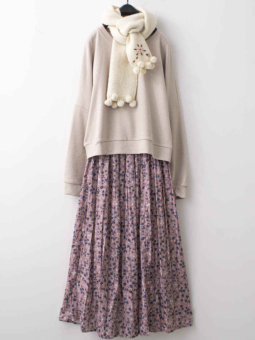 質感落肩袖上衣細褶緞面長裙組合