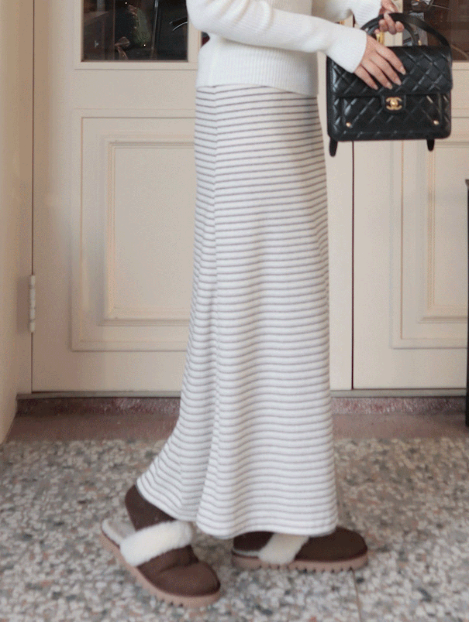 25k121 本期推薦 垂墜感滿分法式細條紋長裙