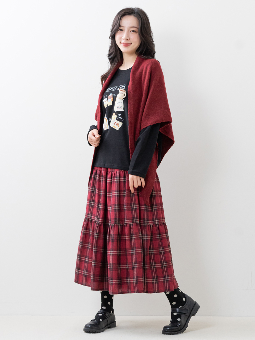 手縫別針棉柔大學T格紋法蘭絨蛋糕裙組合