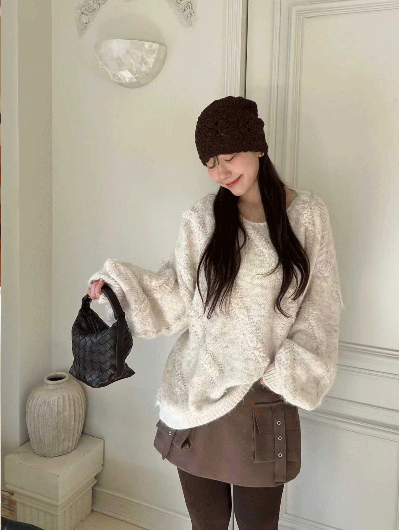 25K123 Crème d’Hiver 冬日奶霜 法式斜紋慵懶軟針織毛衣