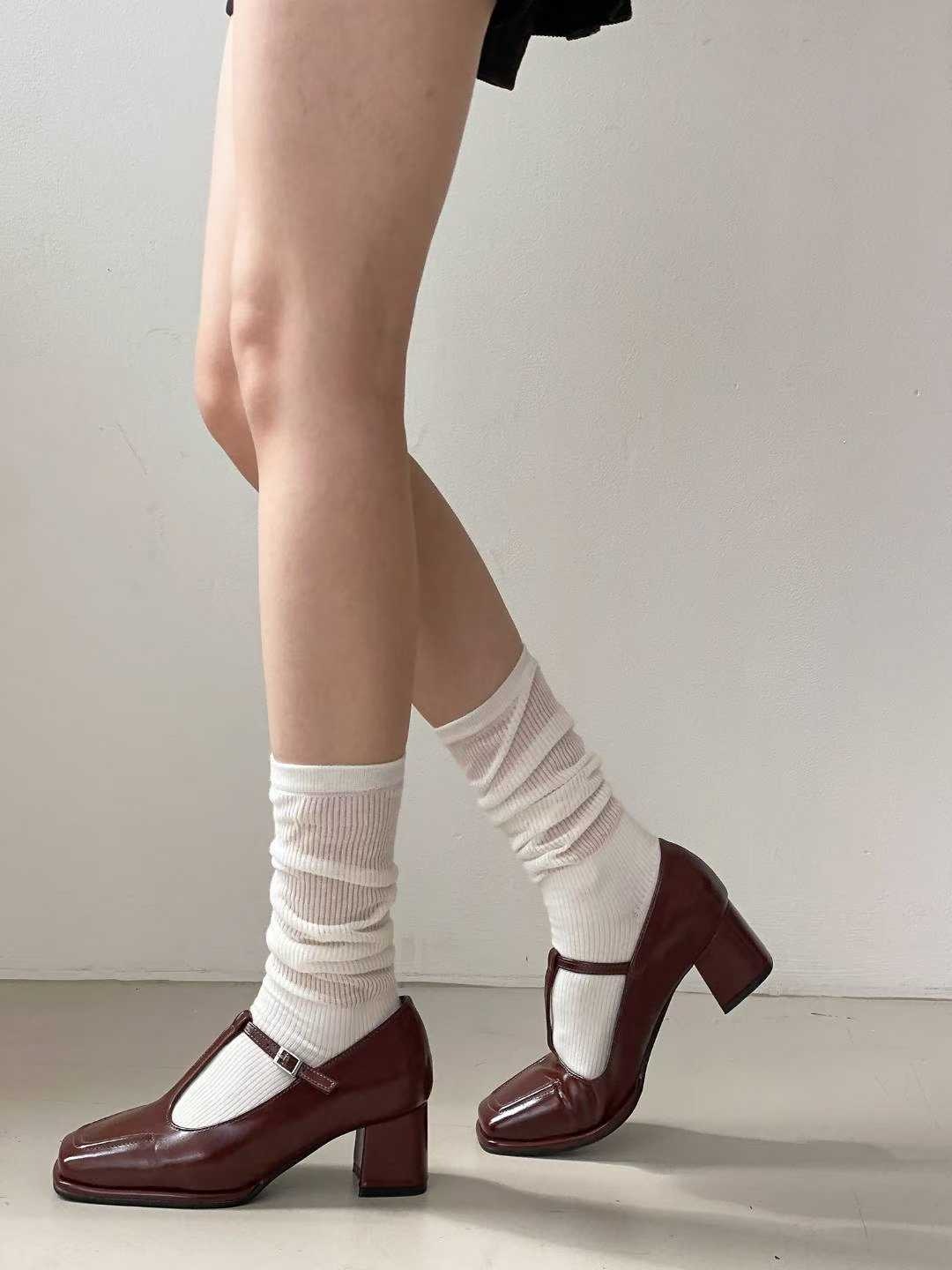 25K502 高級質感復古方頭T字帶瑪麗珍方跟鞋