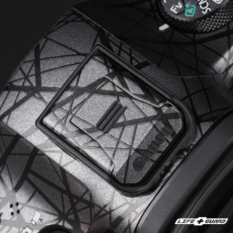 LIFE+GUARD Canon EOS R6 Mark III 相機貼膜熱靴蓋展示圖，交織灰質感設計