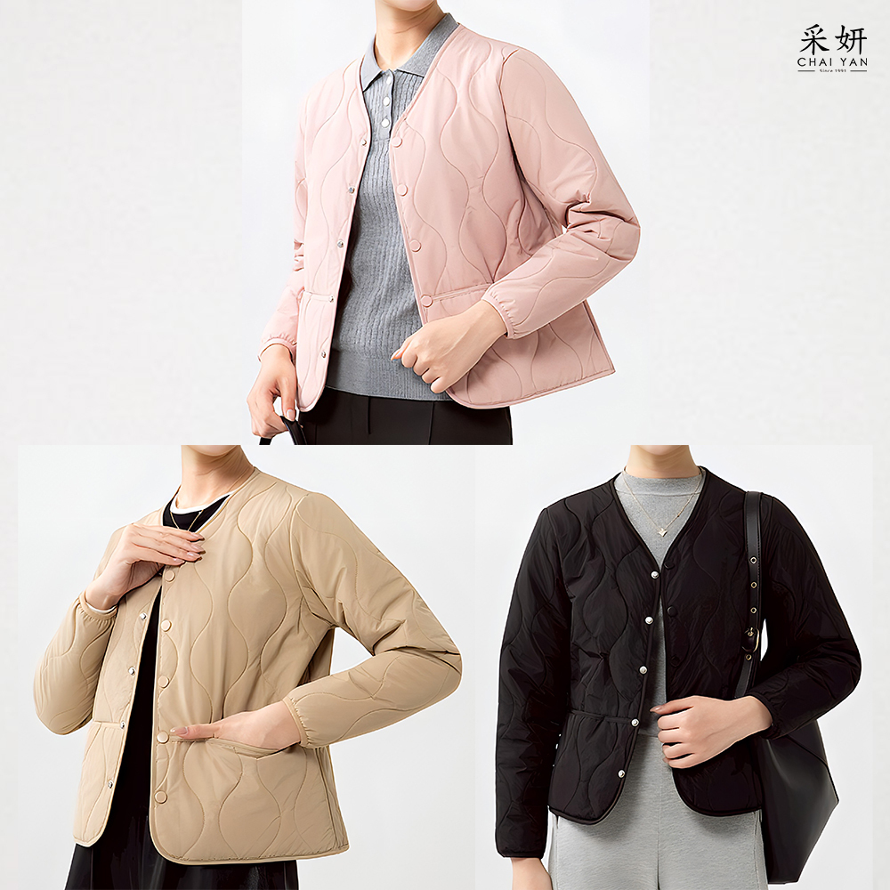 弧形縫線平口袋薄鋪棉長袖外套