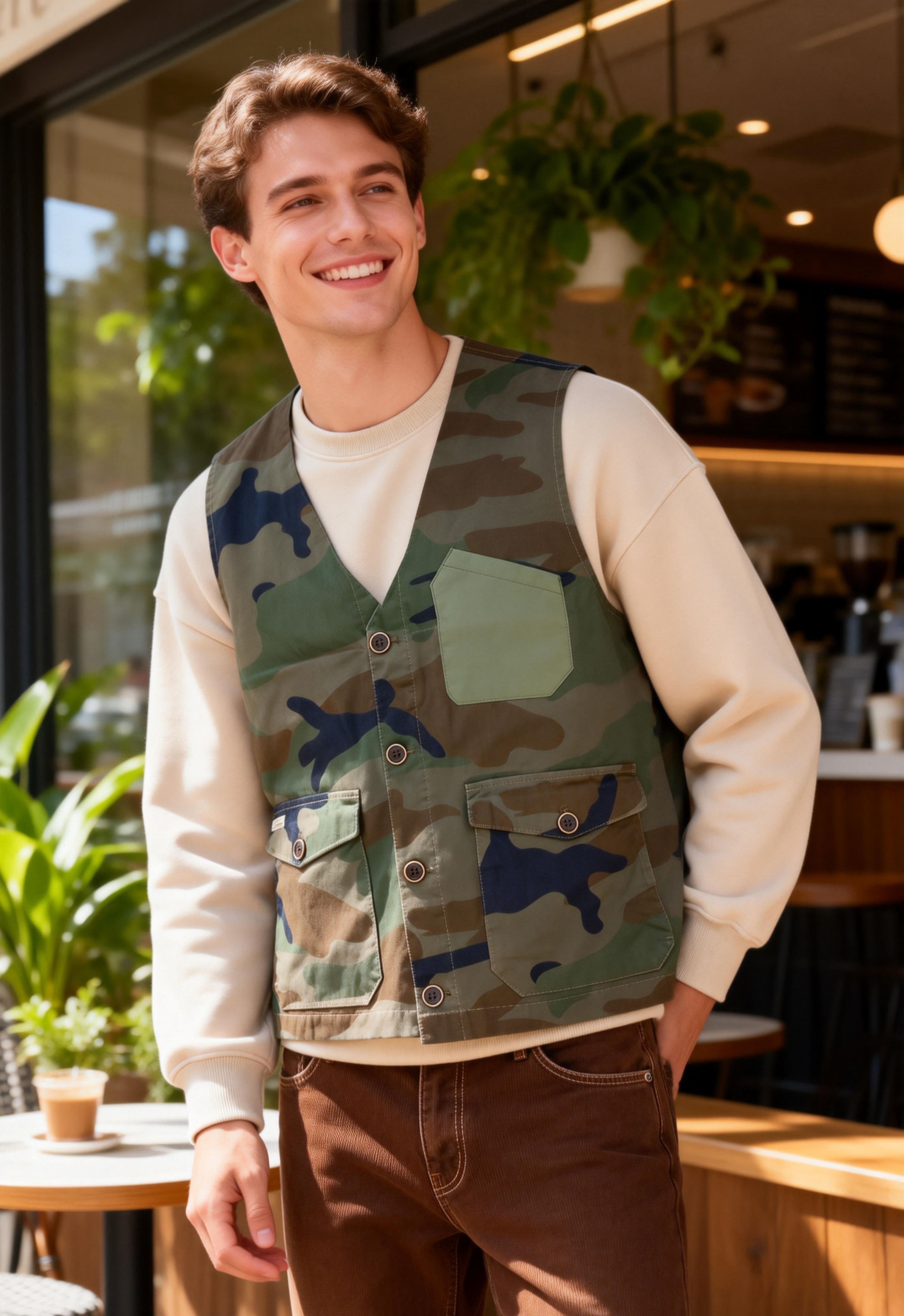 254018男裝工装多袋迷彩馬甲背心