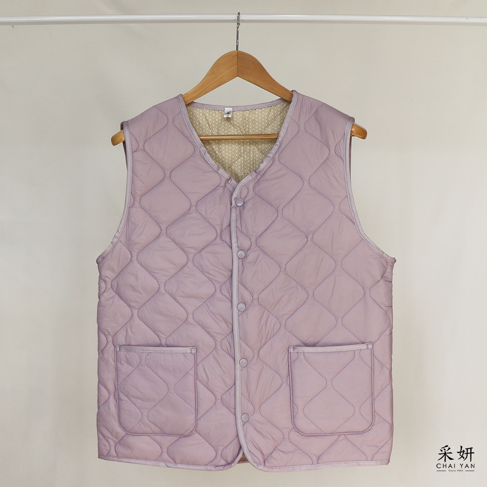 跳色平口袋薄鋪棉背心