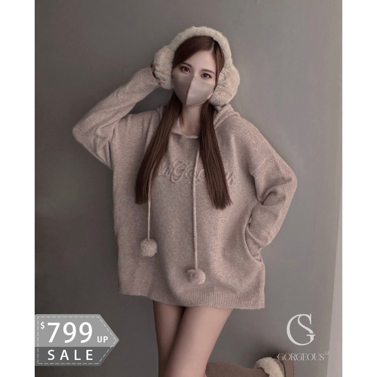 G9742 「(長版)X'mas毛線毛球球聖誕限定帽TEE」