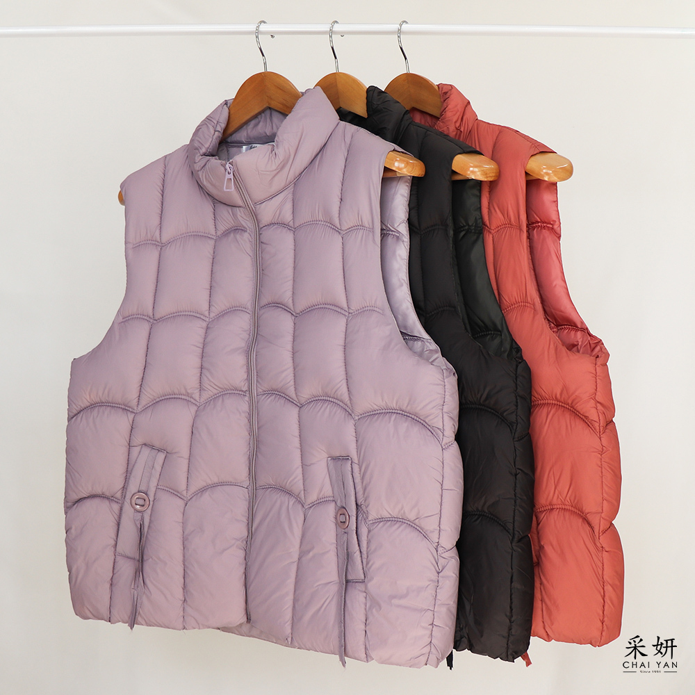 波浪紋縫線厚鋪棉立領防風背心