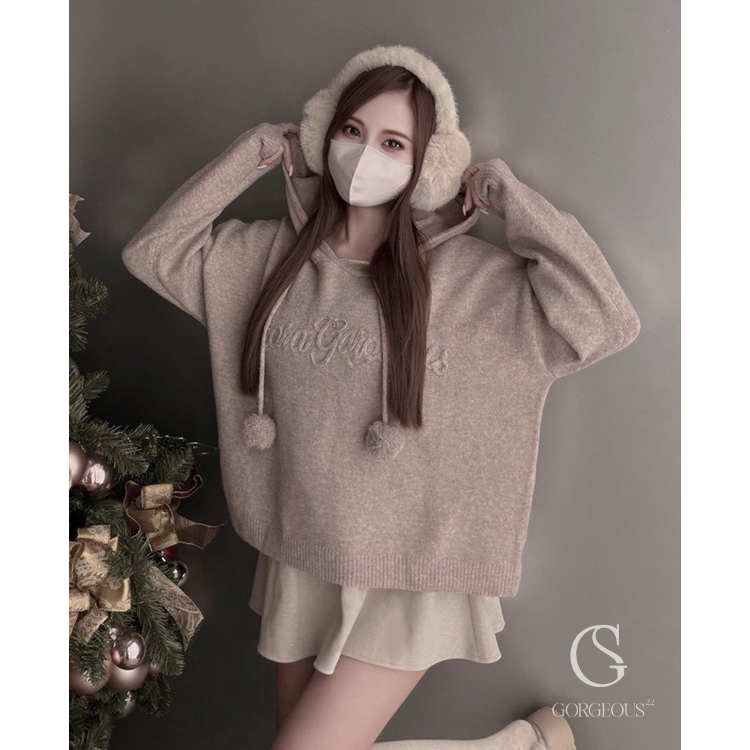 G9741 「(短版)X'mas毛線毛球球聖誕限定帽TEE」