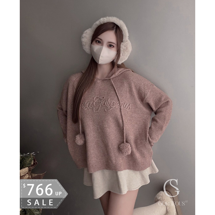 G9741 「(短版)X'mas毛線毛球球聖誕限定帽TEE」