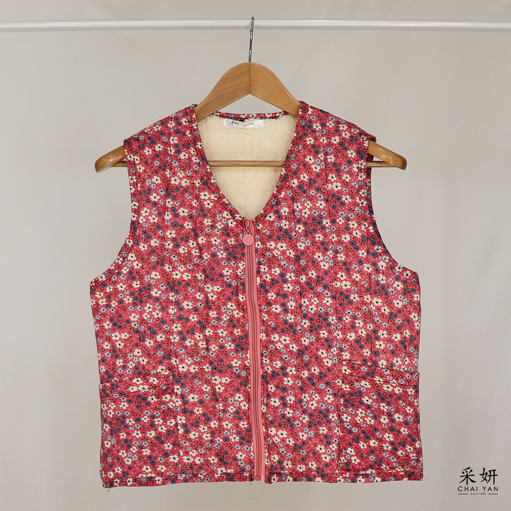 碎花黑白格刷毛背心