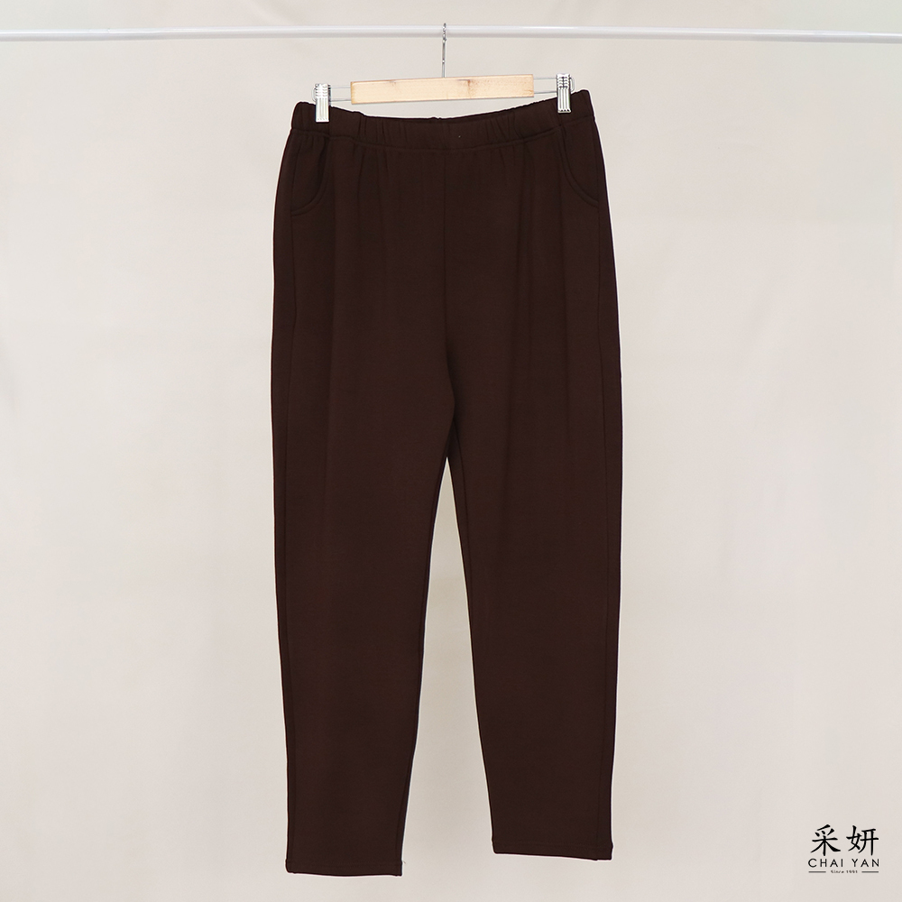 素色鬆緊帶腰頭刷毛長褲