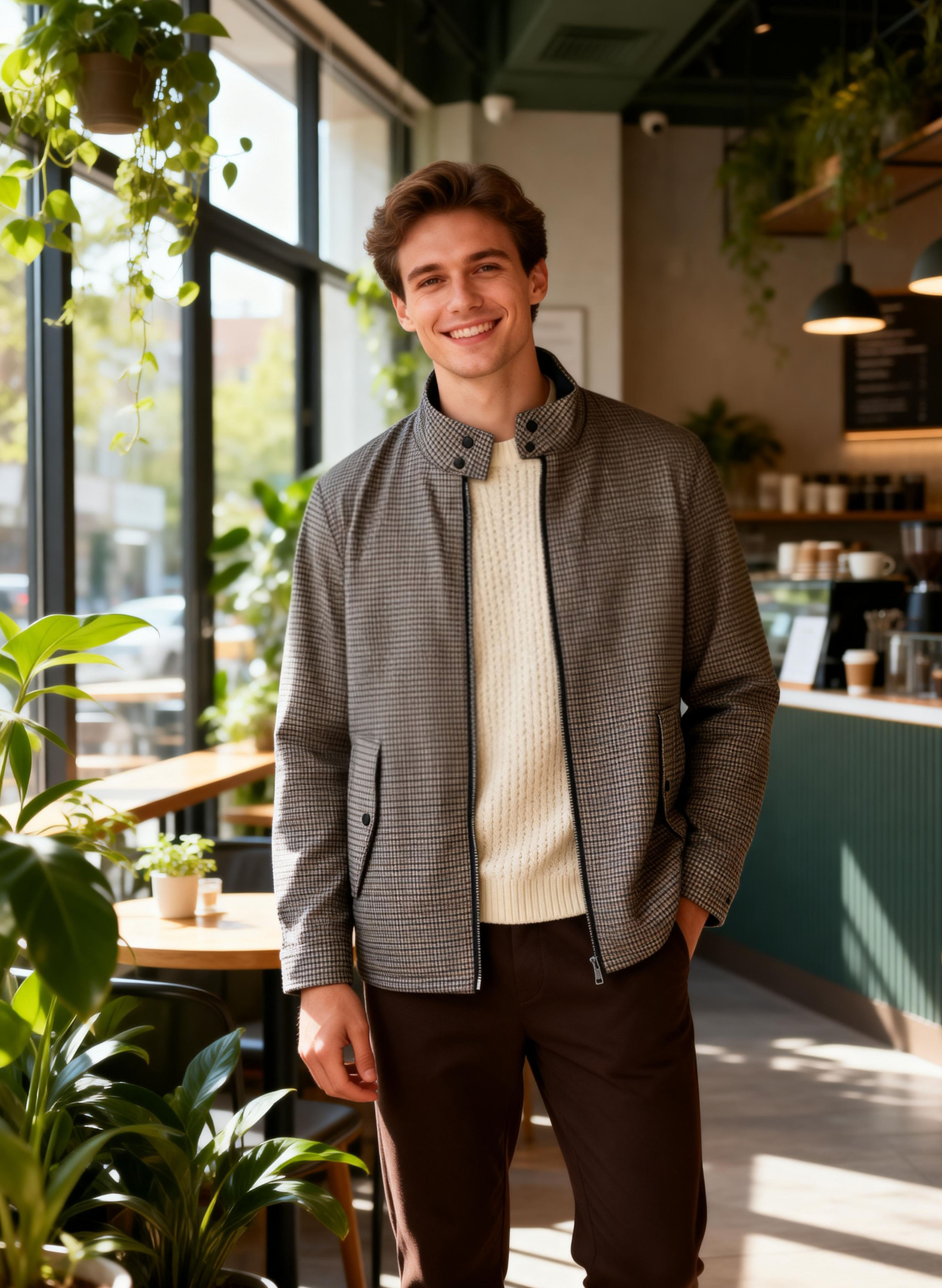 259092男裝間棉千鳥格立領長袖夾克外套