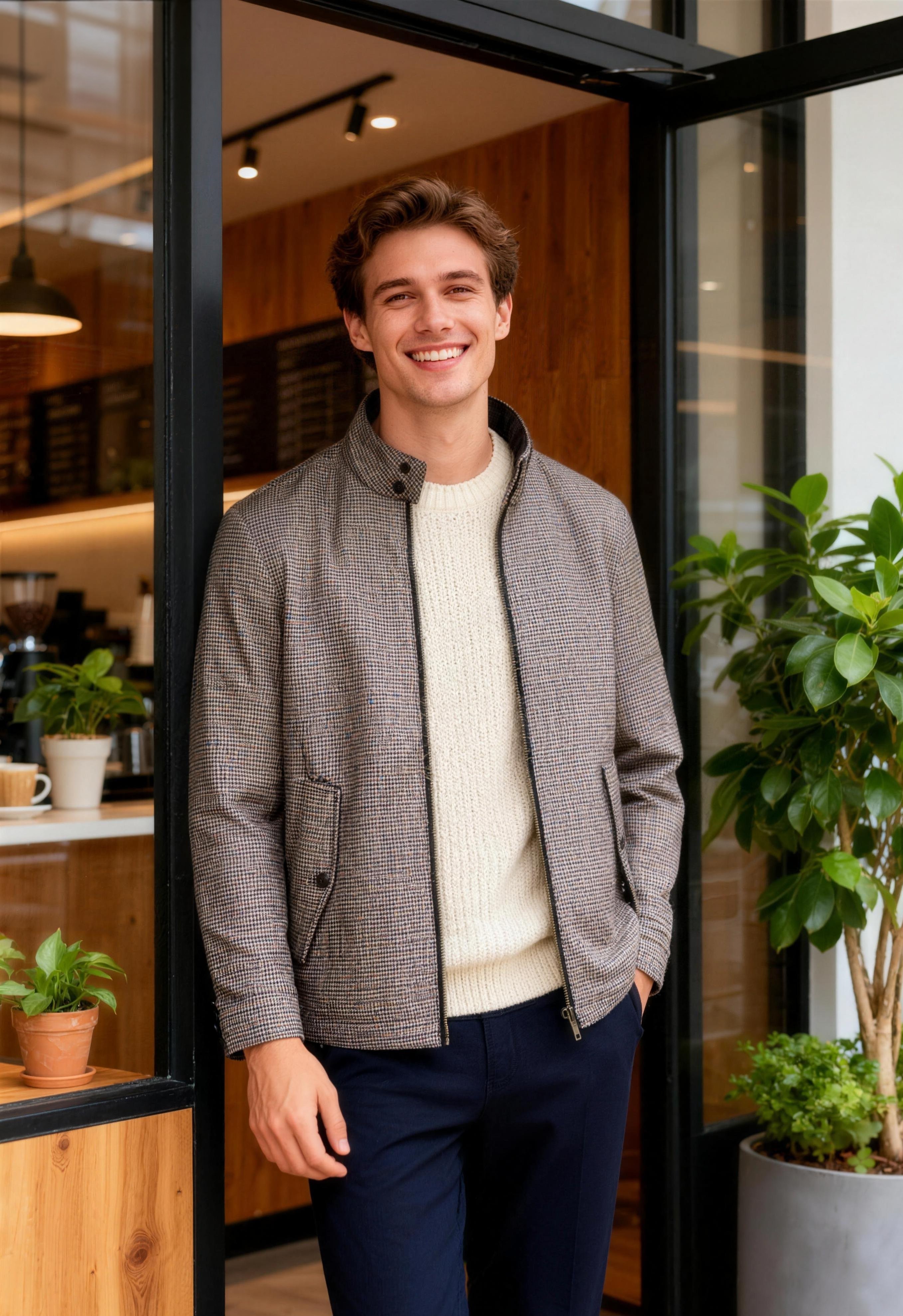 259093 男裝千鳥格立領長袖夾克外套