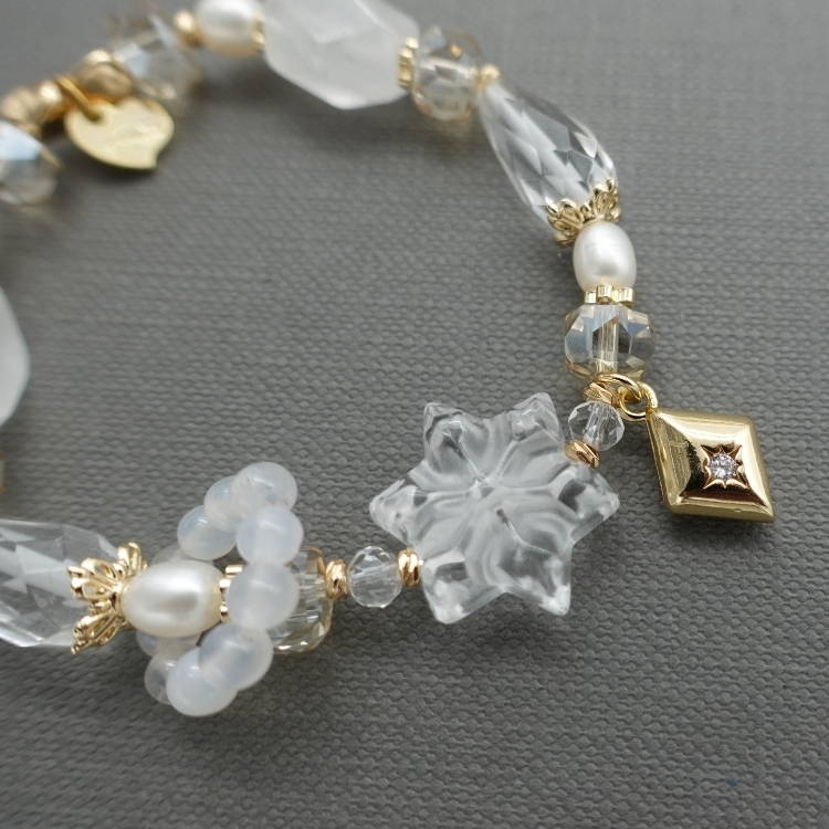 雜訊屏蔽 雪淨思緒 白水晶ｘ白幽靈ｘ白玉髓ｘ珍珠手鍊