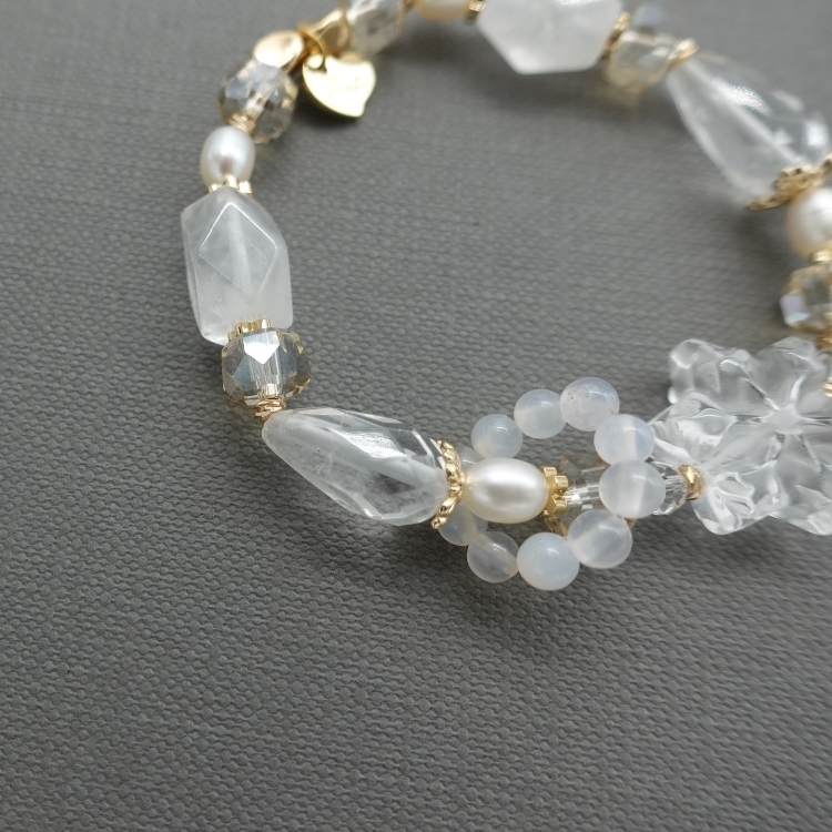 雜訊屏蔽 雪淨思緒 白水晶ｘ白幽靈ｘ白玉髓ｘ珍珠手鍊
