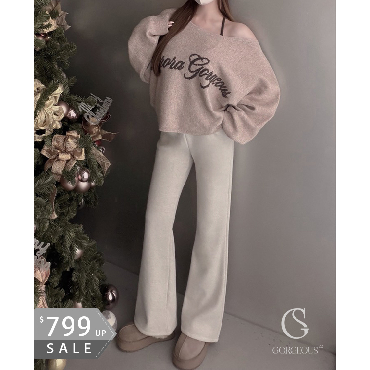 G9785「自訂款`搶先牛奶羊絨保暖長腿褲」