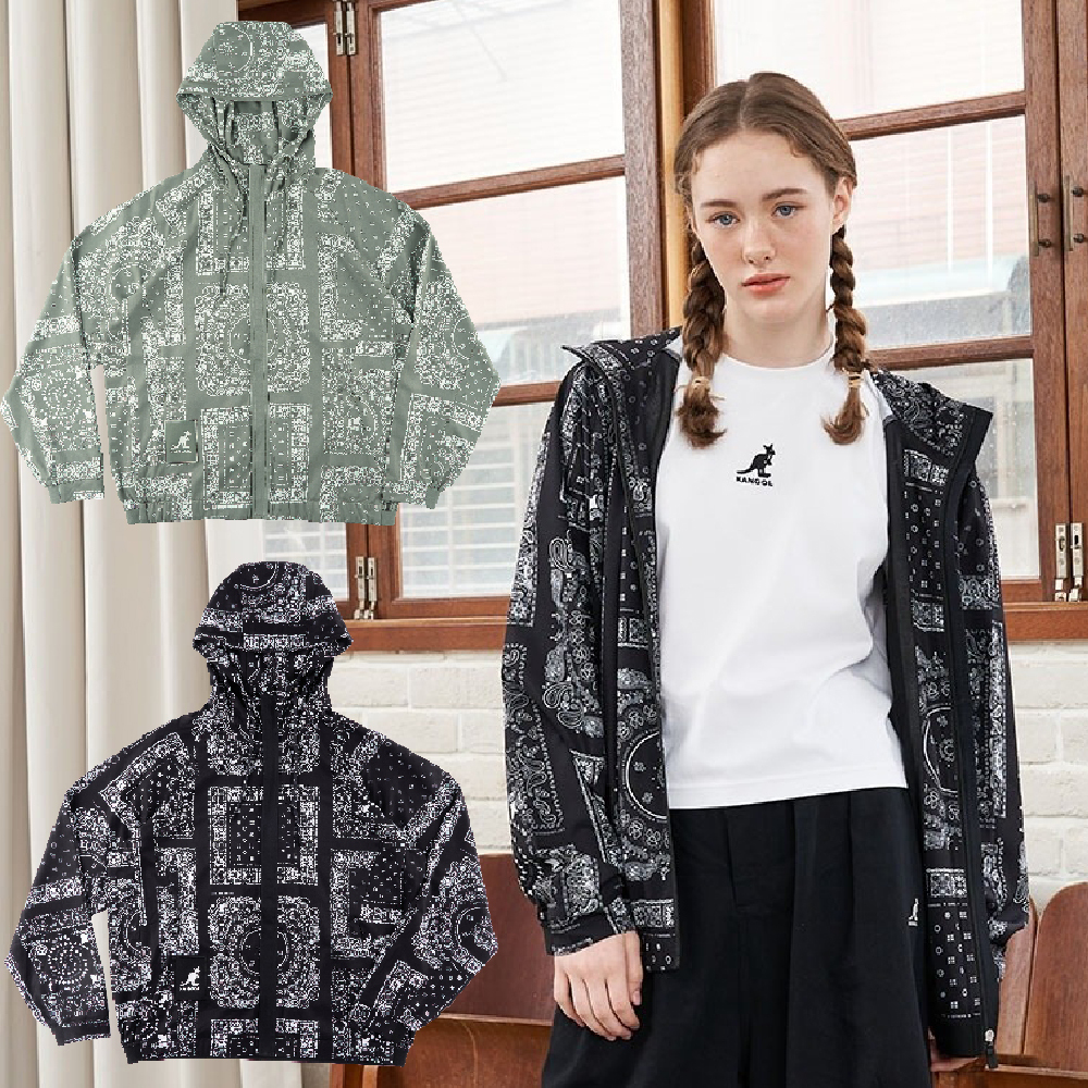 男女款 KANGOL JACKET 黑色 綠色 格紋 印花 英國 袋鼠 中性 變形蟲 印花 連帽 外套【63211422】