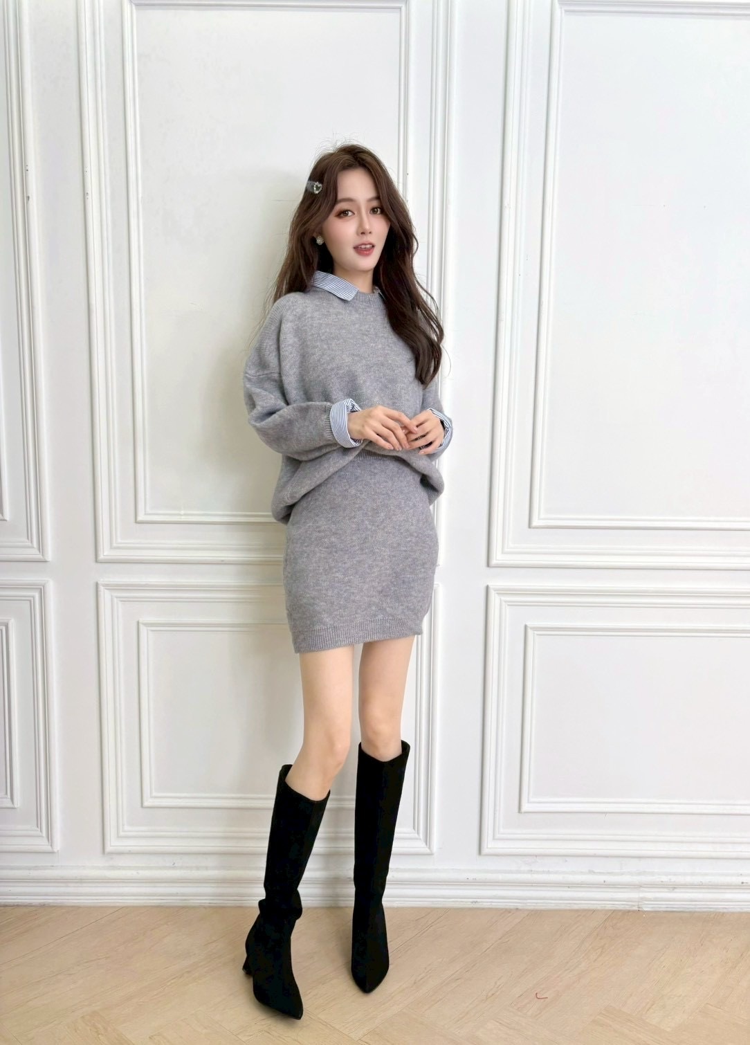 時髦長腿麂皮長靴