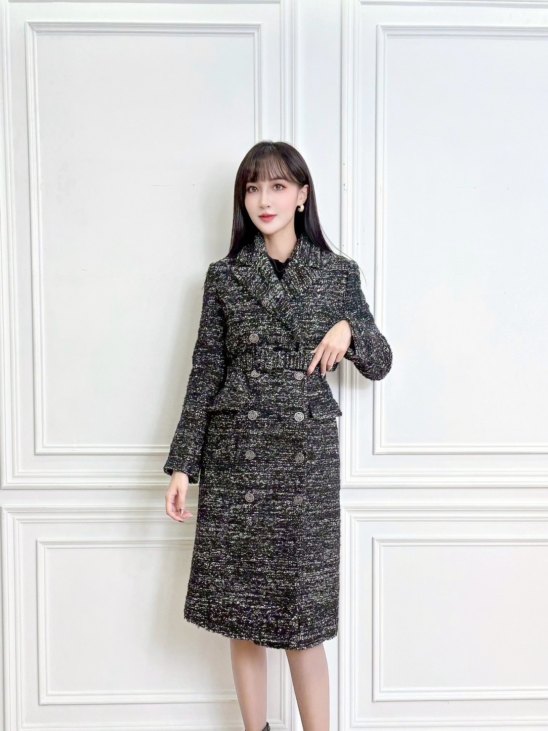 星空混色羊毛洋裝大衣