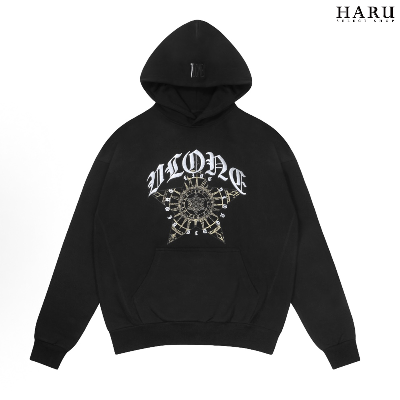 VLone 聖誕限定 歌德字體 燙銀 發泡印刷 Hoodie 背後大V 連帽上衣 帽踢 帽Tee 黑色 VLHD25013