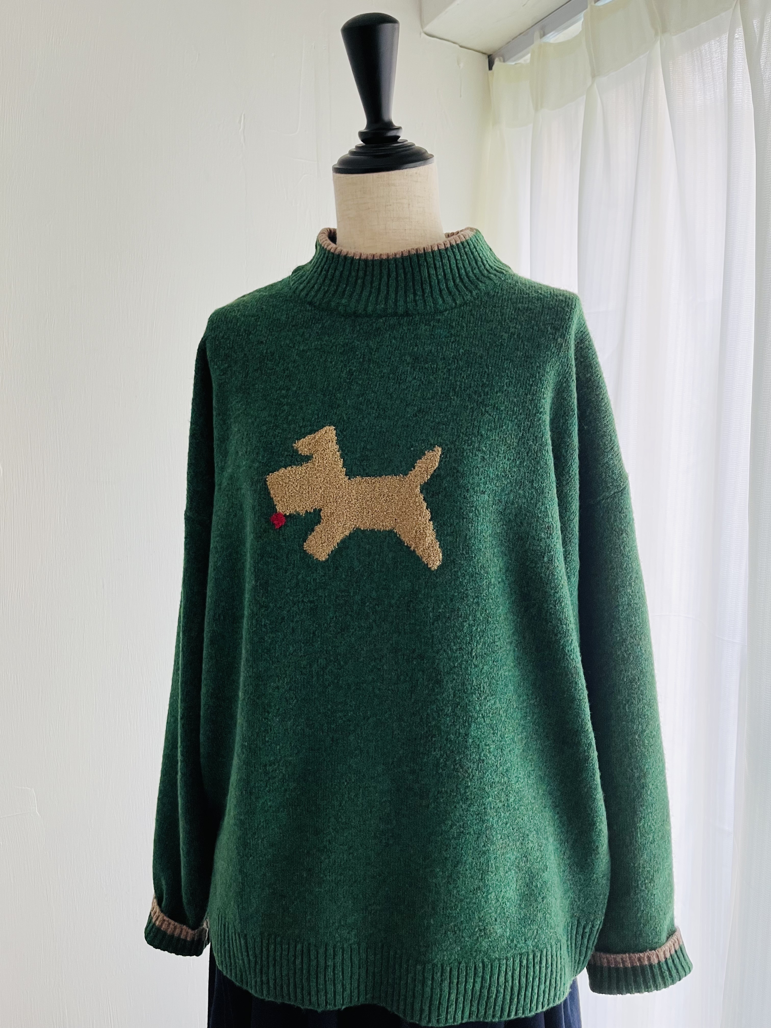 Keitto綠色小狗毛冷top