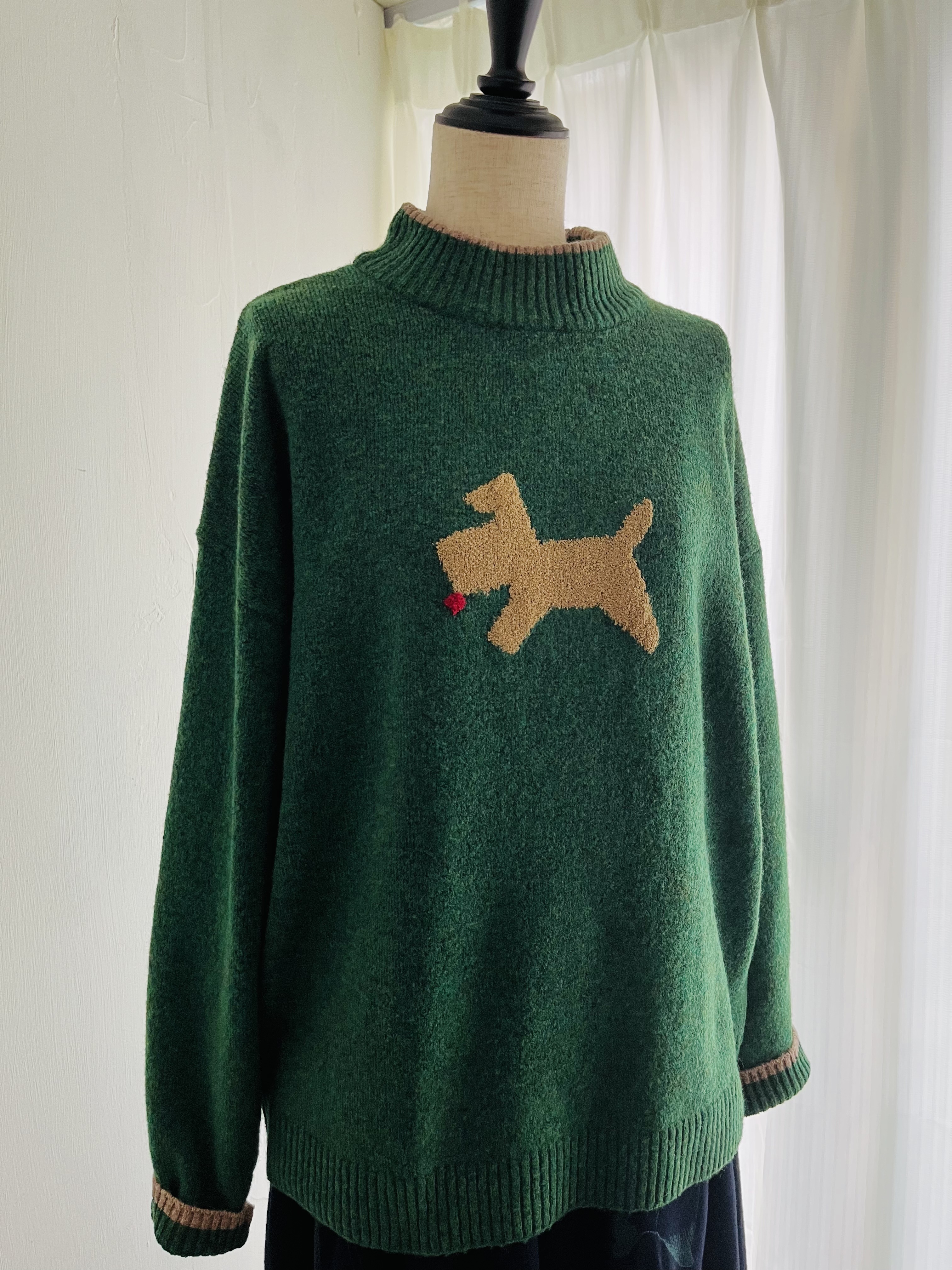 Keitto綠色小狗毛冷top