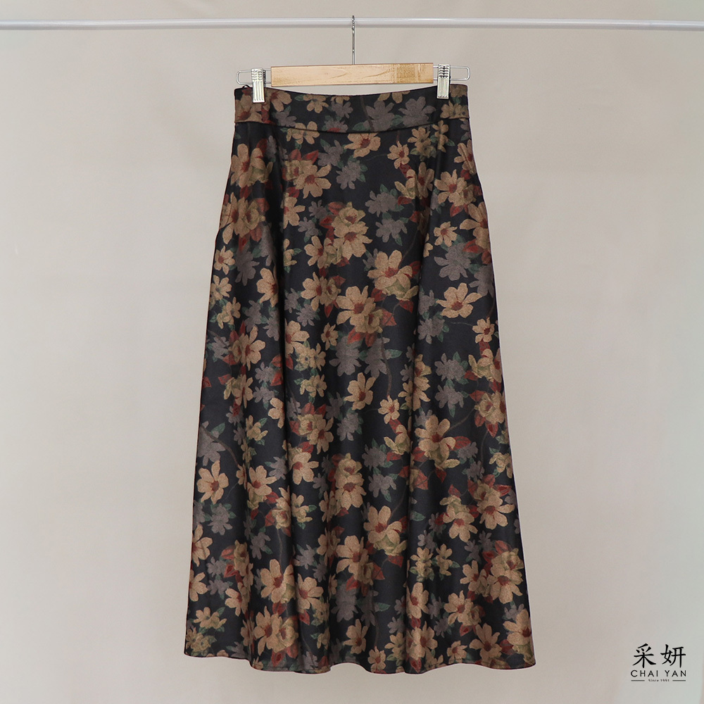 花朵毛織中長裙