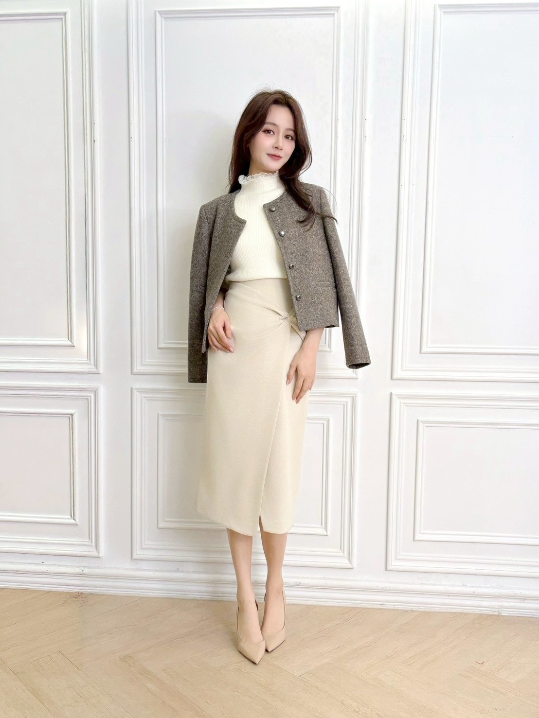 霧金釦廂型羊毛外套